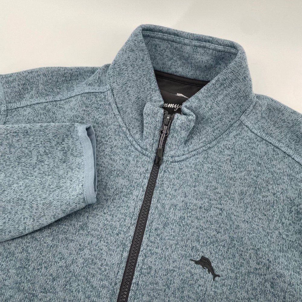 Tommy Bahama Full Zip Jacket Mens Large Blue Heathered Knit Mock Neck
